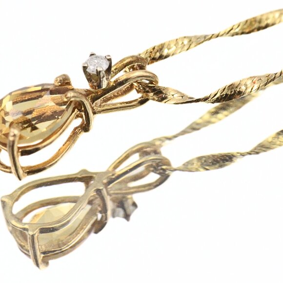 Opulent Dainty 14K Gold Citrine Tear Drop Shaped Twisted Rope Chain Necklace - Picture 4 of 10